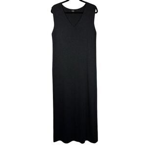 Eileen Fisher 100% Merino Wool Sleeveless V-Neck Knit Charcoal Maxi Dress | Sz M